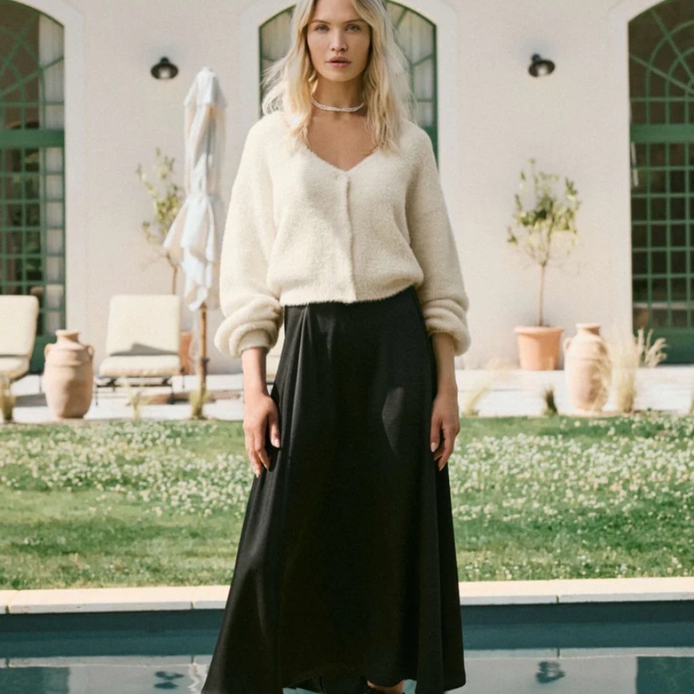 Z Supply Black Satin Maxi Skirt